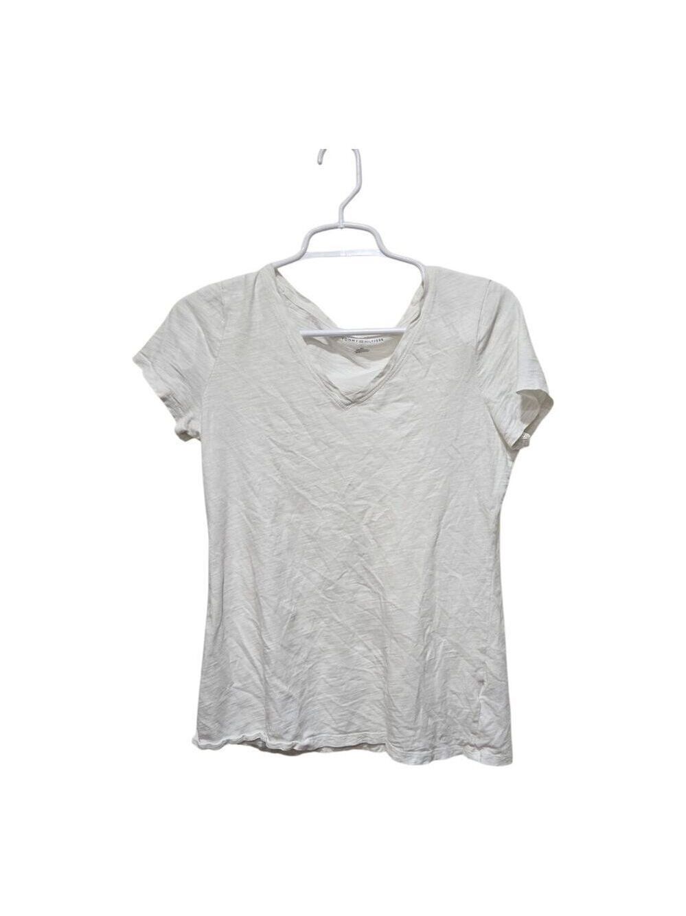 Tommy Hilfiger White V Neck Tee Small Cotton Basic Shirt